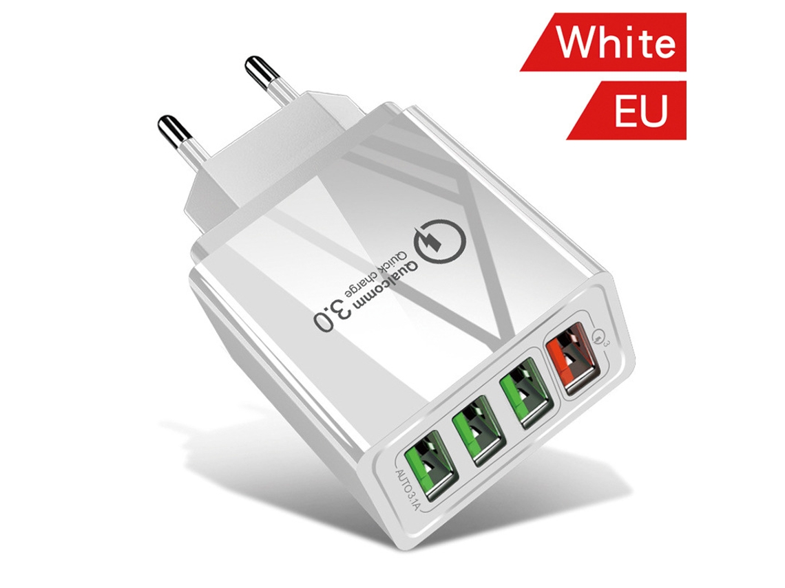 Adaptador De Recarga Rápida De Quatro Bocas, Compatível Com Recarga Rápida Qc3.0, Branco*