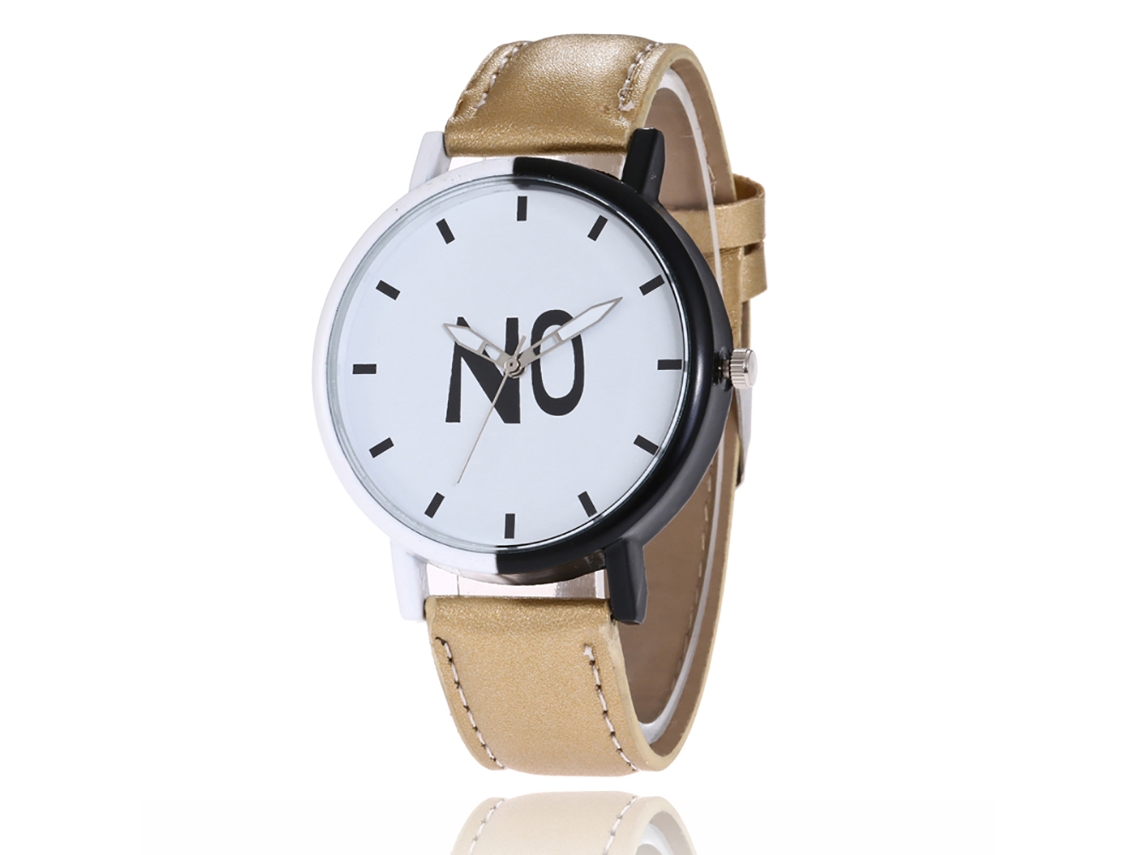 Reloj De Cuarzo Con Correa De Cuero Pu De Moda Para Parejas, Dial Redondo Simple (beige)