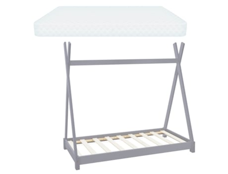 Cama infantil tipi gris claro pino con colchón oeko-tex 100 espuma fría 70x140cm ML-DESIGN