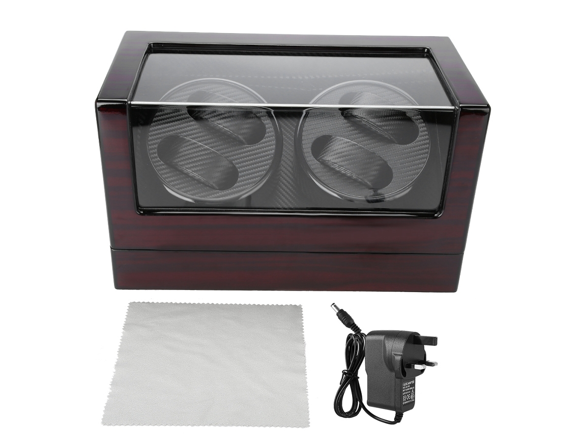 Caja giratoria automática para 4 relojes, con expositor y almacenamiento, roja/negra