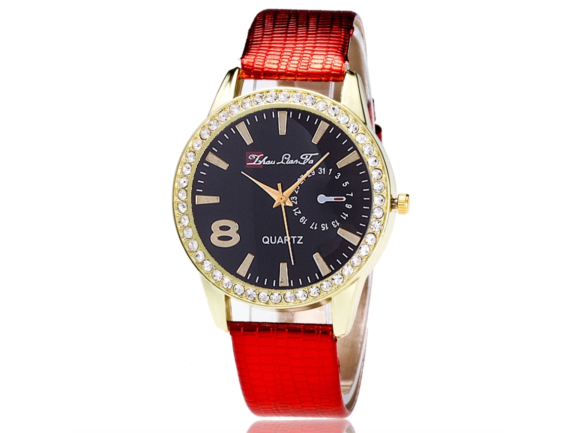 Reloj De Pulsera De Moda Con Correa De Piel Sintética, Movimiento De Cuarzo, Cristal Y Diamantes De Imitación Azul Cielo.
