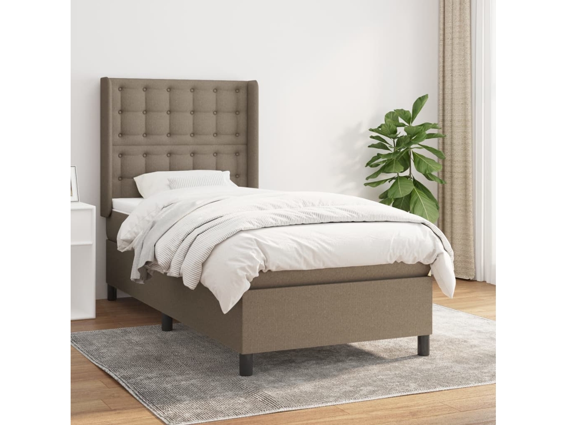 Cama Box Spring Con Colchón Tela Gris Taupe 80x200 Cm