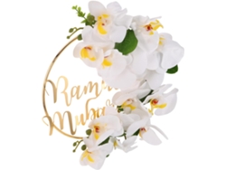 Corona Decorativa Para La Puerta Principal Para Ramadán Y Eid Mubarak, En Tela De Seda Blanca Y Hierro, Decoración