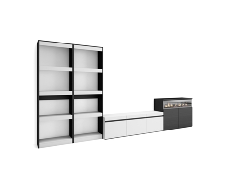 Muebles de Salón para TV 370x186x35cm Para TV hasta 65 Chimenea eléctrica Blanco y negro