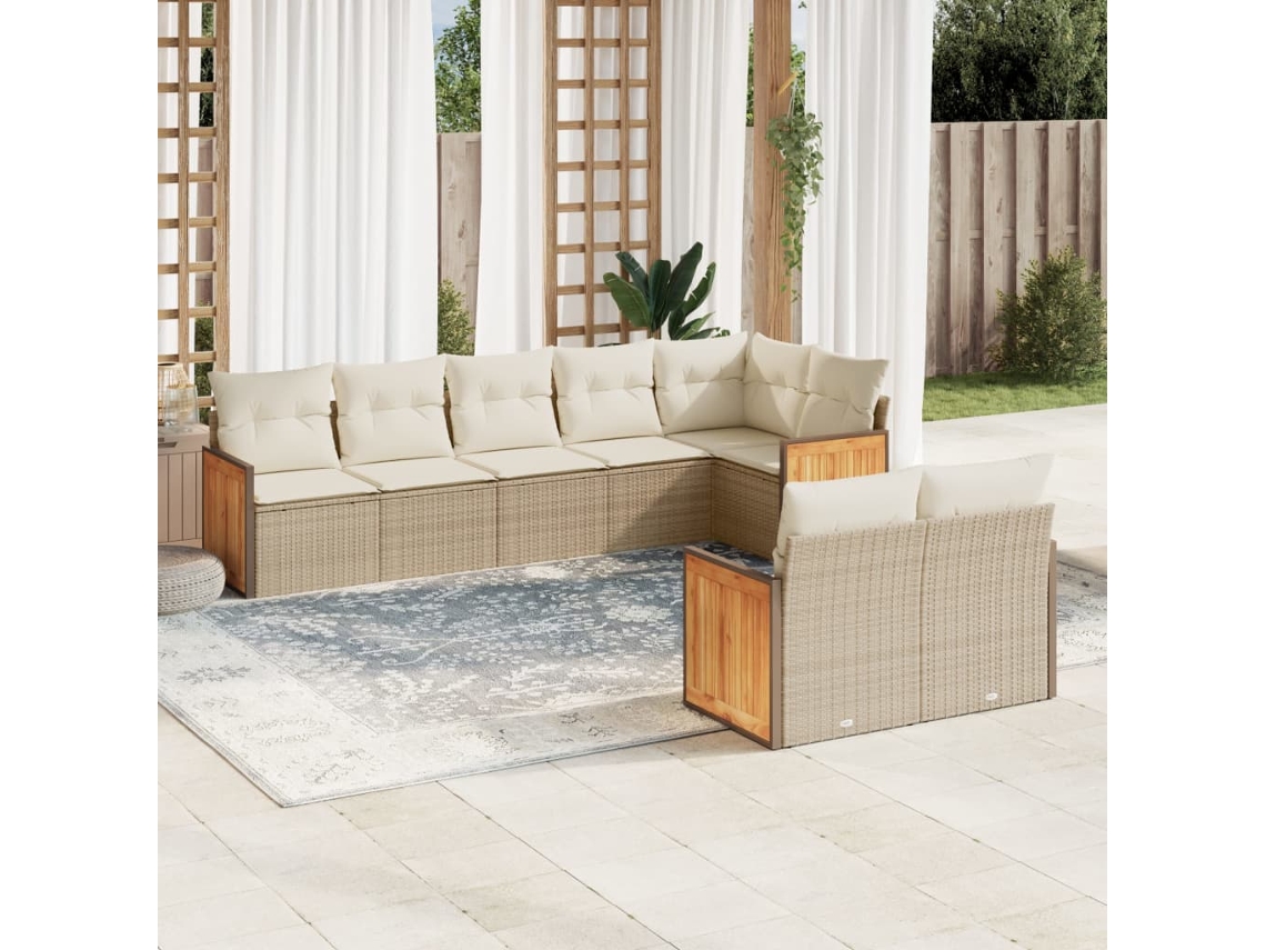 Conjunto de sofá de jardín con cojines, mimbre beige PE Dkd Home Decor