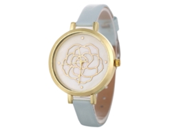 Reloj De Pulsera De Moda Para Mujer Con Correa De Cuero, Esfera Redonda Y Movimiento De Cuarzo Azul Claro.