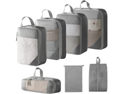 Conjunto De Bolsas Organizadoras Para Malas, Com Bolsas Com Cordão E Bolsas Para Sapatos, Pacote Com 7 Chrui (cinza)