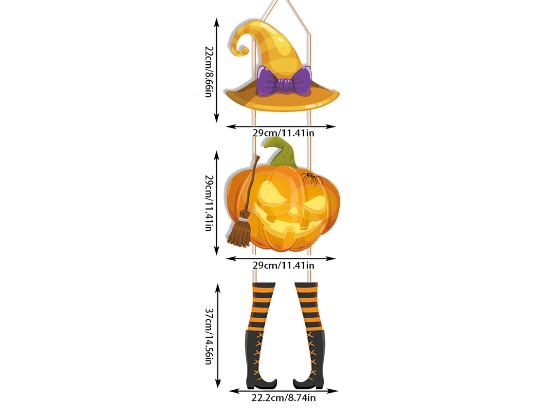 Letrero colgante de calabaza de Halloween 2024 con bruja y murciélago, pancarta decorativa para puerta de entrada, estilo C Viewleaf
