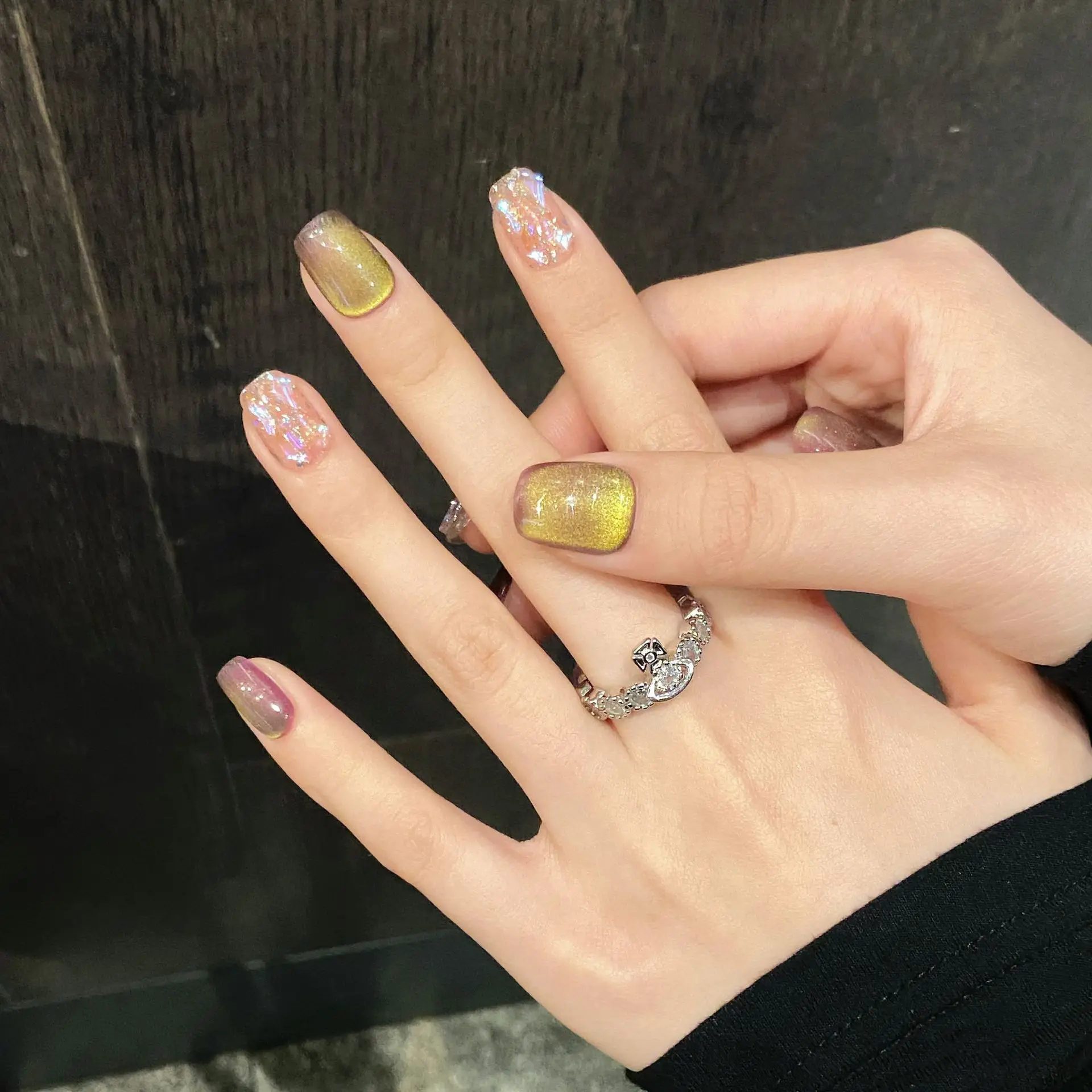 (290-xs) Set De 10 Uñas Postizas Hechas A Mano Estilo Ballet De Longitud Media, Tipo Prensado