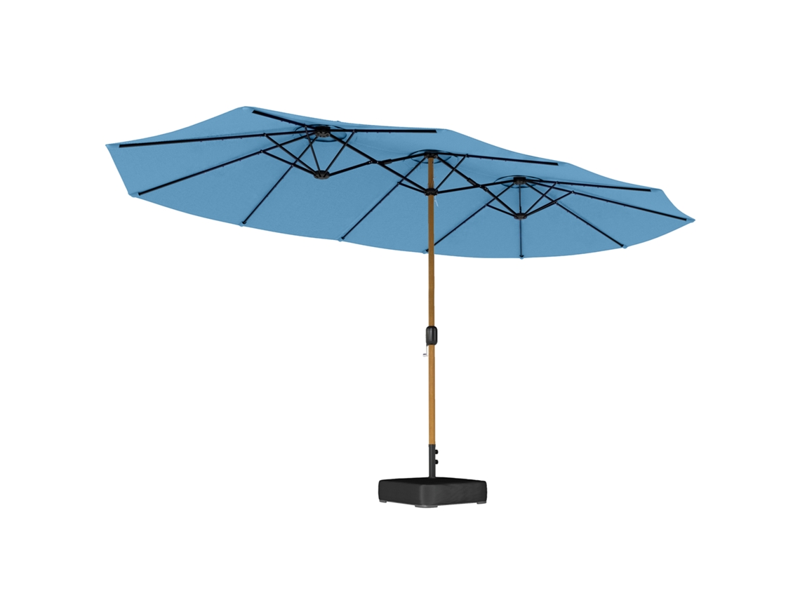 Sombrilla doble de jardín de 5x3 m para exteriores, base incluida, manivela, protección UV, color azul.