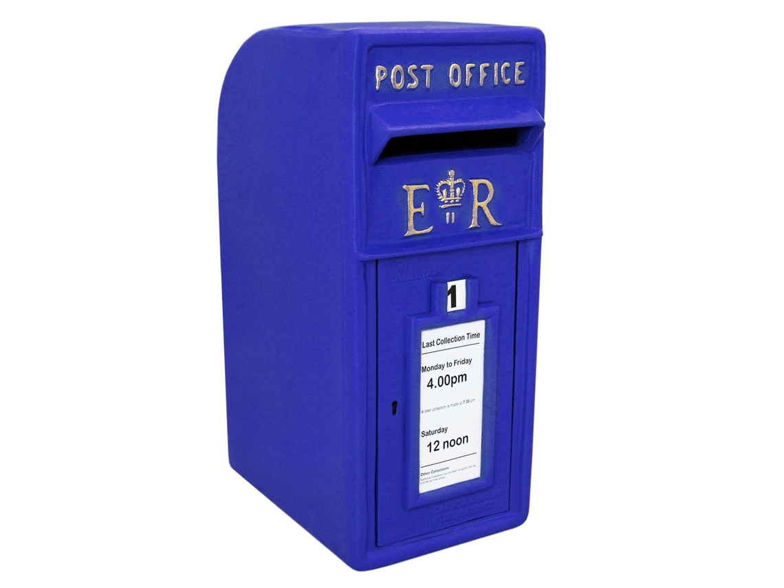 Buzón de correos Metaroyal Mail azul de hierro fundido con poste de pilar, para cartas, montaje en pared.
