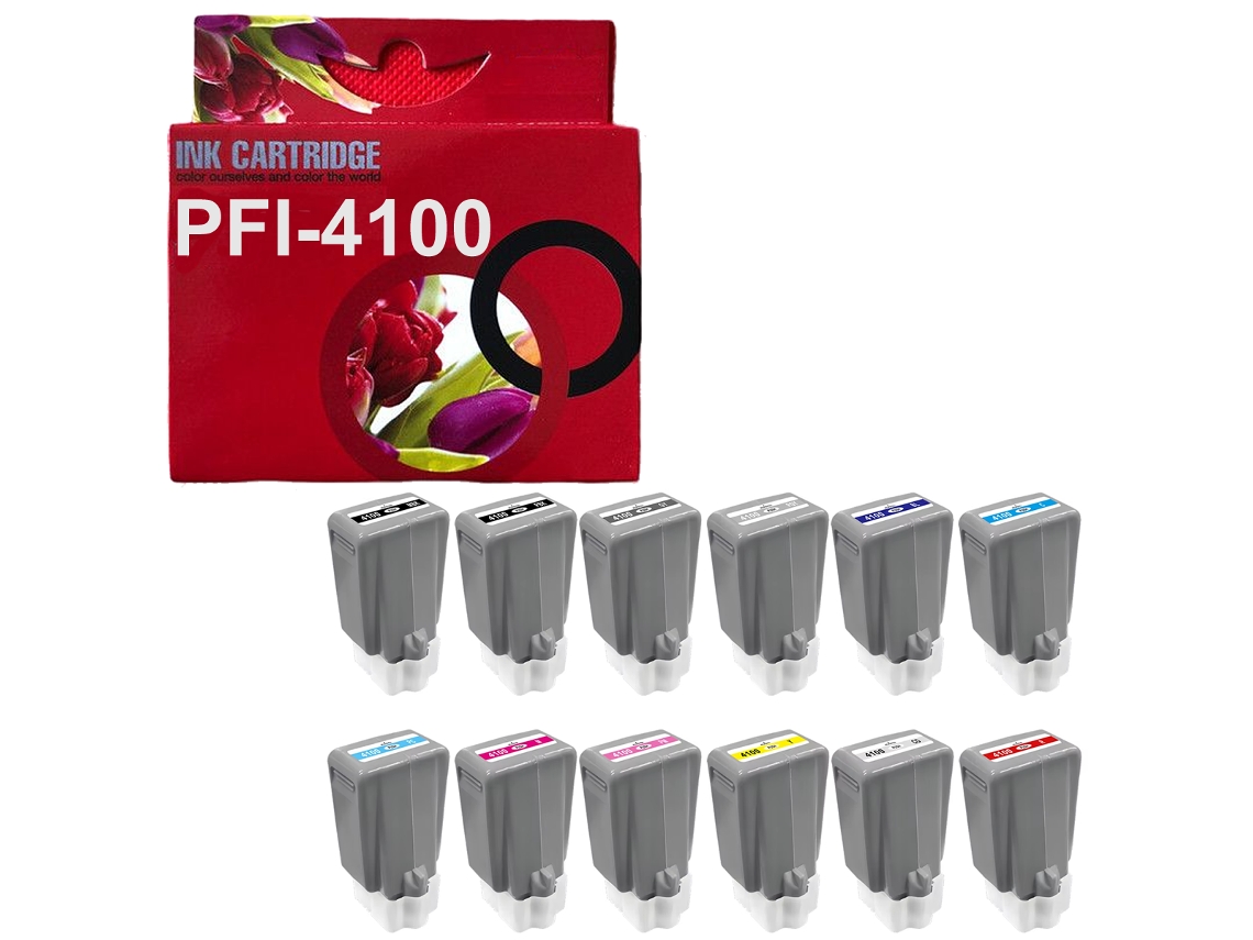 Pfi-4100 Pfi4100 Pack 12 Cartuchos De Tinta Pigmentada Multicolor Compatible Con Canon Ipf Pro-1100