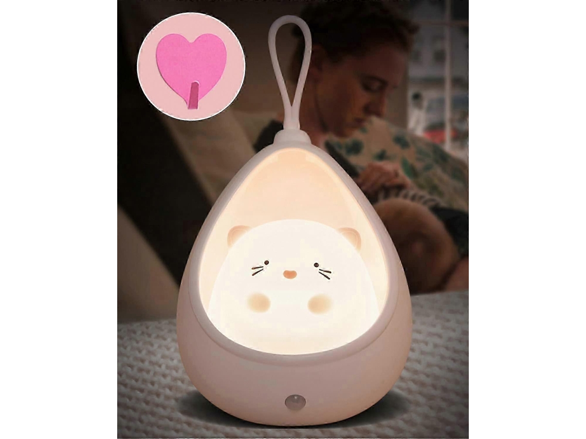 Luz nocturna infantil con forma de gato, con sensor de movimiento, recargable y con gancho. Rosewell