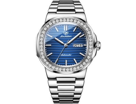 VEANXIN Reloj Automático para Hombre Reloj Mecánico de Negocios Plateado y Dorado Reloj de Fecha Luminoso Resistente al Agua de Acero Inoxidable(az...