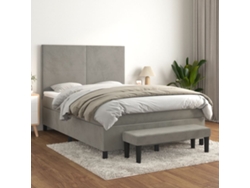 Cama Box Spring Con Colchón Terciopelo Gris Claro 140x200 Cm