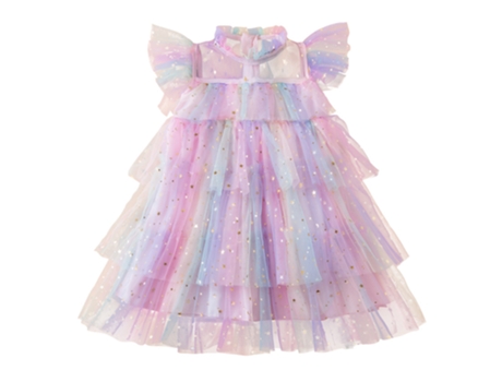 Vestido para Fiesta de Niños ZMDECQNA Princesa Escalonado Arcoírisy Estrellas Novia Tul Multicolor (130 cm)