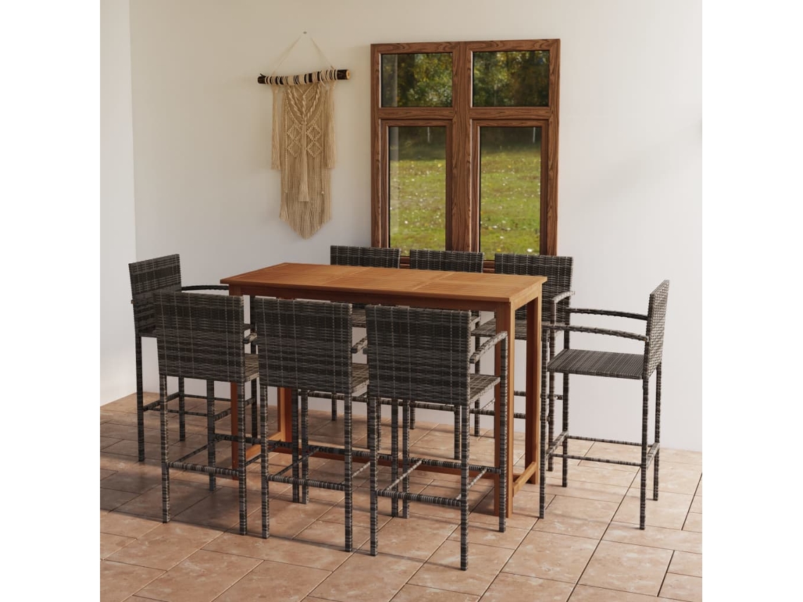 9 Piezas Conjunto De Bar Para Jardim Cinzento Dkd Home Decor