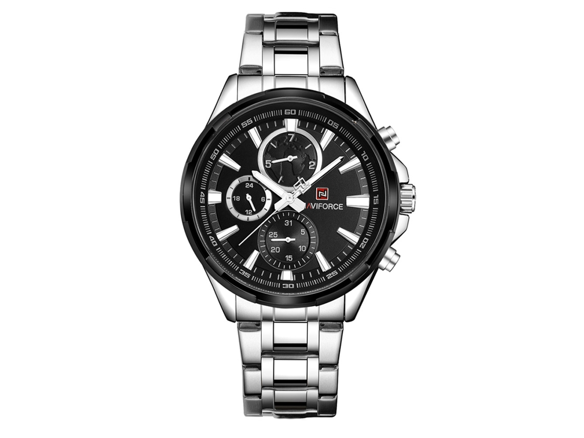 Reloj Hombre Naviforce Acero Resistente Al Agua Cuarzo Con Calendario Blanc Negro