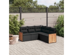 Conjunto de sofá de jardín de 5 piezas con cojines de mimbre sintético negro, Dkd Home Decor