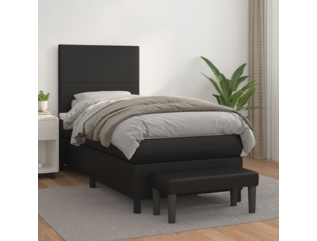 VIDAXL Cama con somier (Negro - Cuero artificial - 203 x 90 x 128 cm)