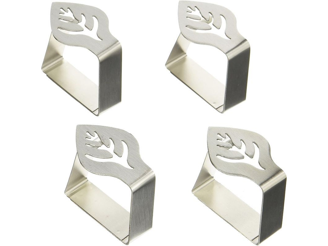 Pinzas de cocina de acero inoxidable, diseño Hobby, ajustables, seguras, 6x5 cm, juego de 4, color plata.