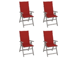 Sillas de jardín reclinables DKD Home Decor de 4 piezas con cojines, acacia maciza