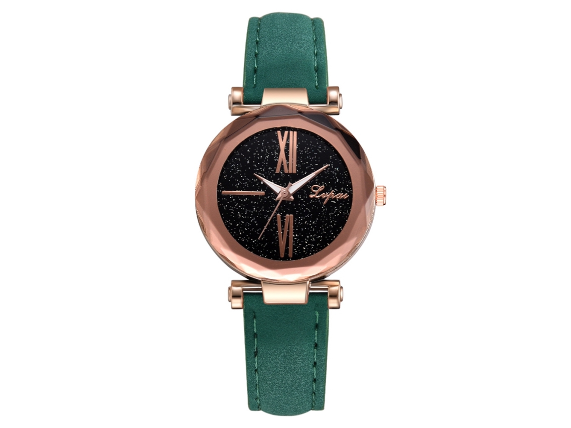 Reloj Analógico Para Mujer Con Grandes Números Romanos, Correa De Piel Sintética Y Movimiento De Cuarzo Verde.