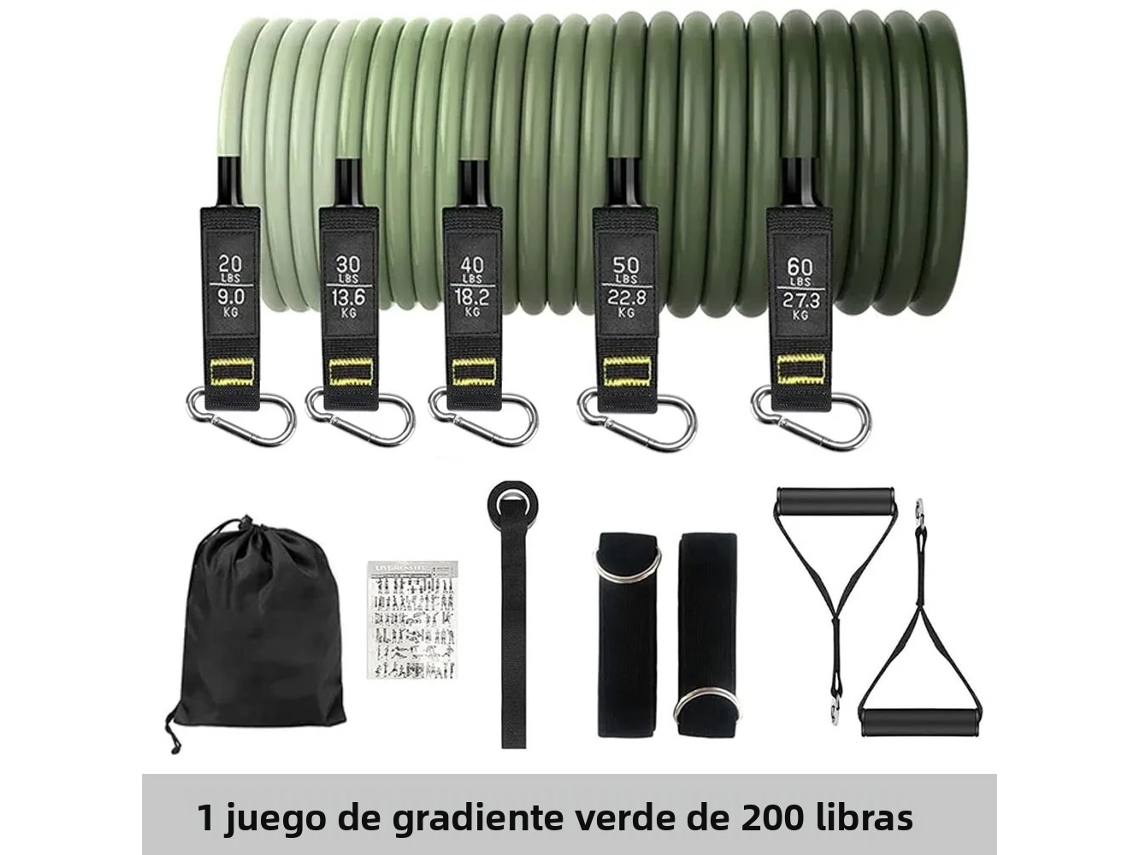 Banda elástica de resistencia con asas, ideal para fisioterapia y modelado corporal. Mdug (verde, 90 kg)