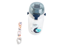 Botella De Agua Para Niños Con Pajita 530ml Anti-derrame Lindo Cartoom Deportiva Con Cordón Para Hogar Escuela Viaje Azul