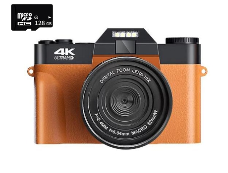 Cámara digital EZII DC08 4K F2.4 16X multiplicación Pantalla de 3 pulgadas Regalo de cumpleaños naranja 128G