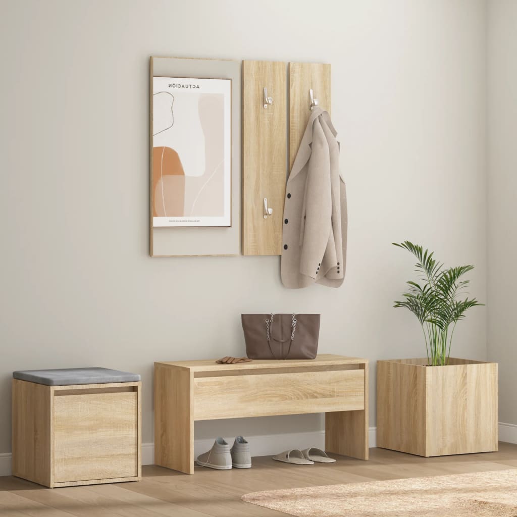 Conjunto De Muebles pasillo vidaxl beige madera 80 x 30.5 40 cm juego recibidor entrada espacio almacenamiento bancos