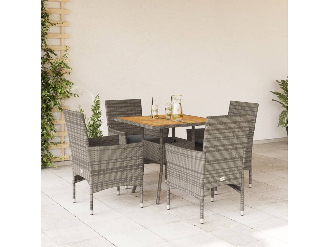 Juego de comedor de jardín con cojines, mimbre gris acacia, Dkd Home Decor