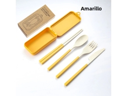 Juego de cubiertos portátiles de cuatro piezas, fabricados en plástico PP ecológico y desmontables. MDUG (amarillo)