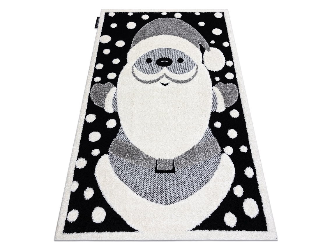 Alfombra Infantil Moderna Joy Santa Papá Noel, Para Niños - Estructura Dos Niveles de Vellón Negro / Crema (120 x 170 cm)