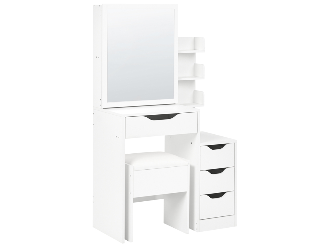 Toucador Com Espelho E Tamborete Beliani Gatineau De Mdf Branco 76x40x132