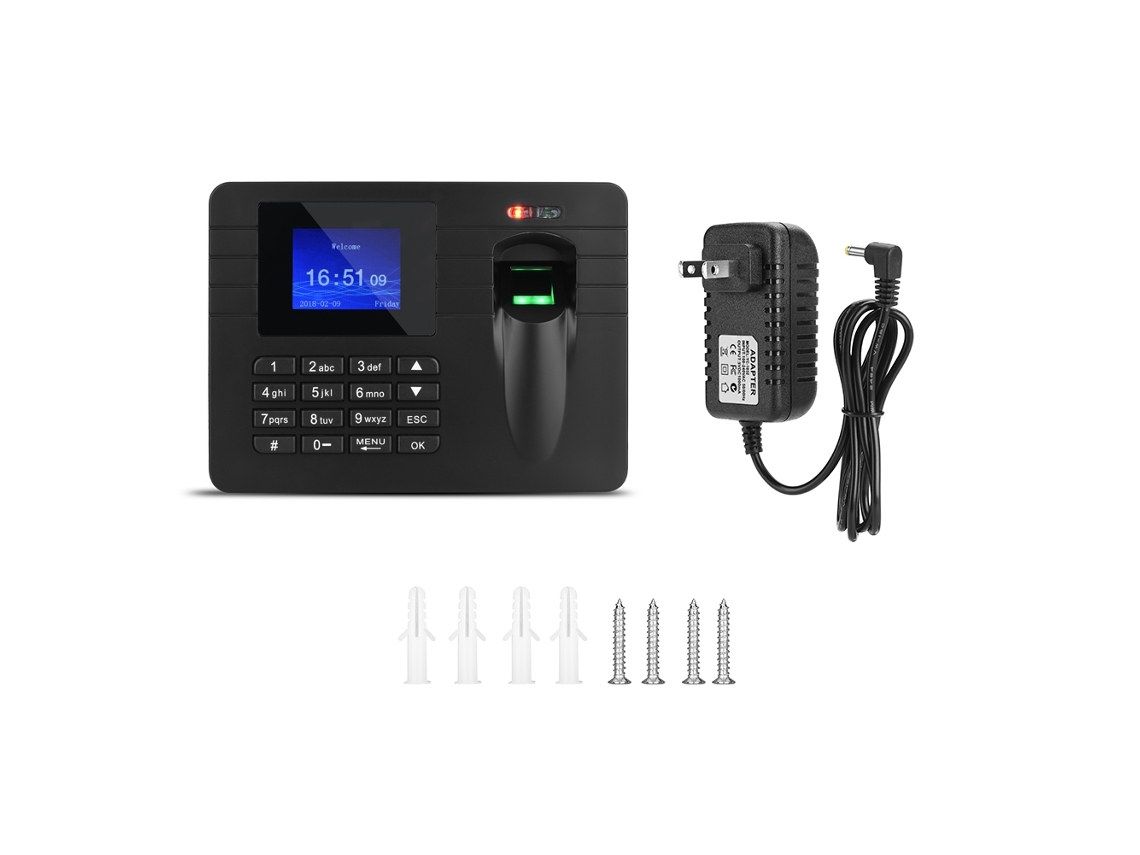 Máquina de control de asistencia de empleados con pantalla LCD TFT de 2,4 pulgadas y lector de huellas dactilares