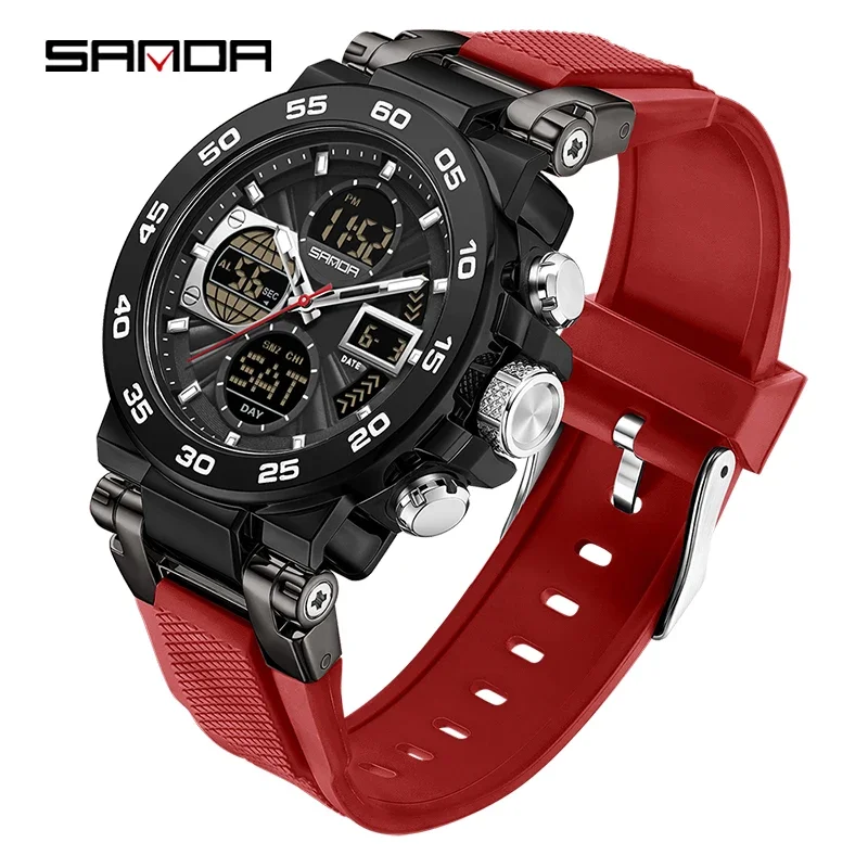 Reloj De Hombre Multifuncional Resistente Al Agua Con Cronógrafo Y Doble Pantalla (rojo)