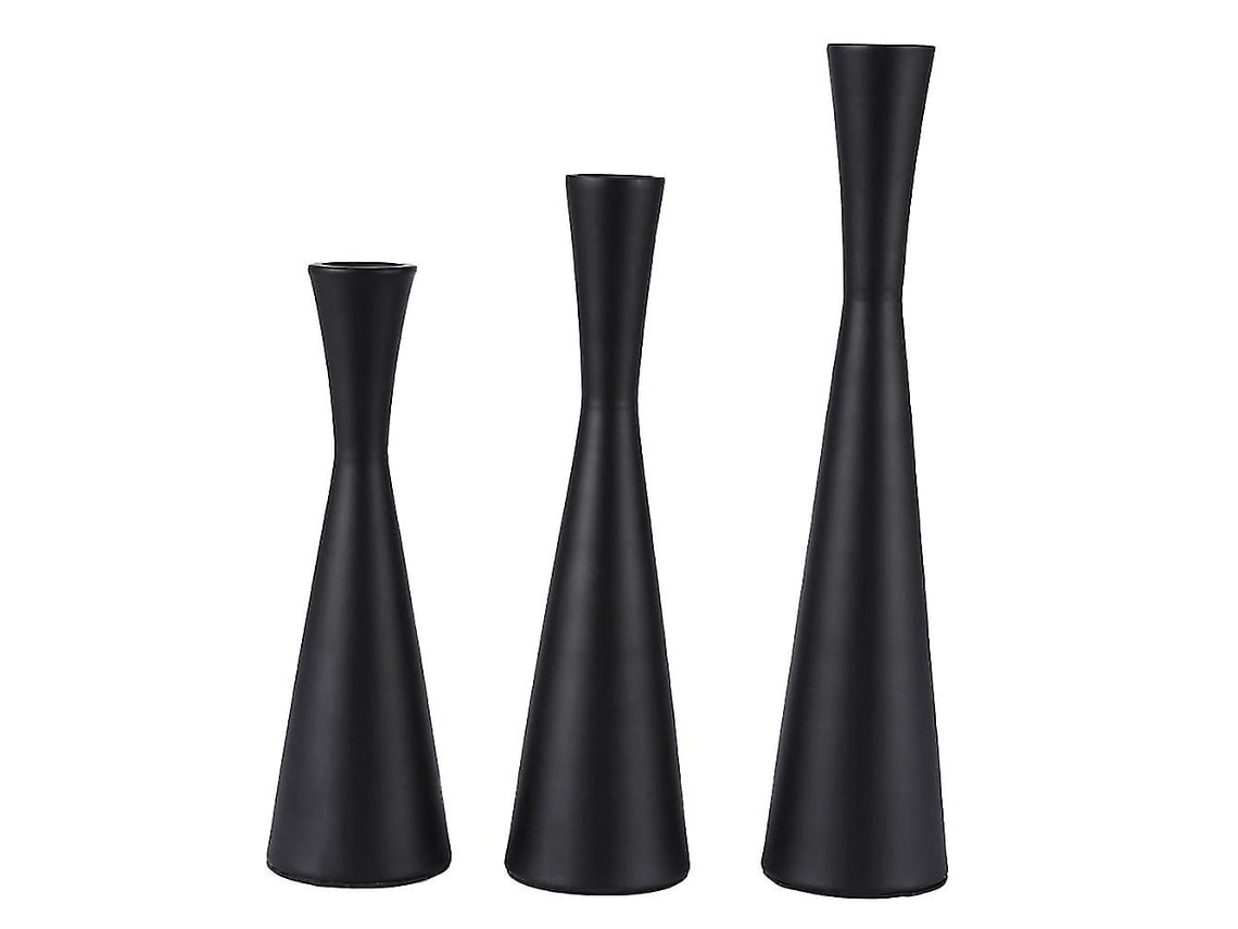 Rebe-3 Soportes De Velas De Metal Taper, Soportes Para Velas Para Boda, Cena, Fiesta Y Decoración Hogar Traje Negro