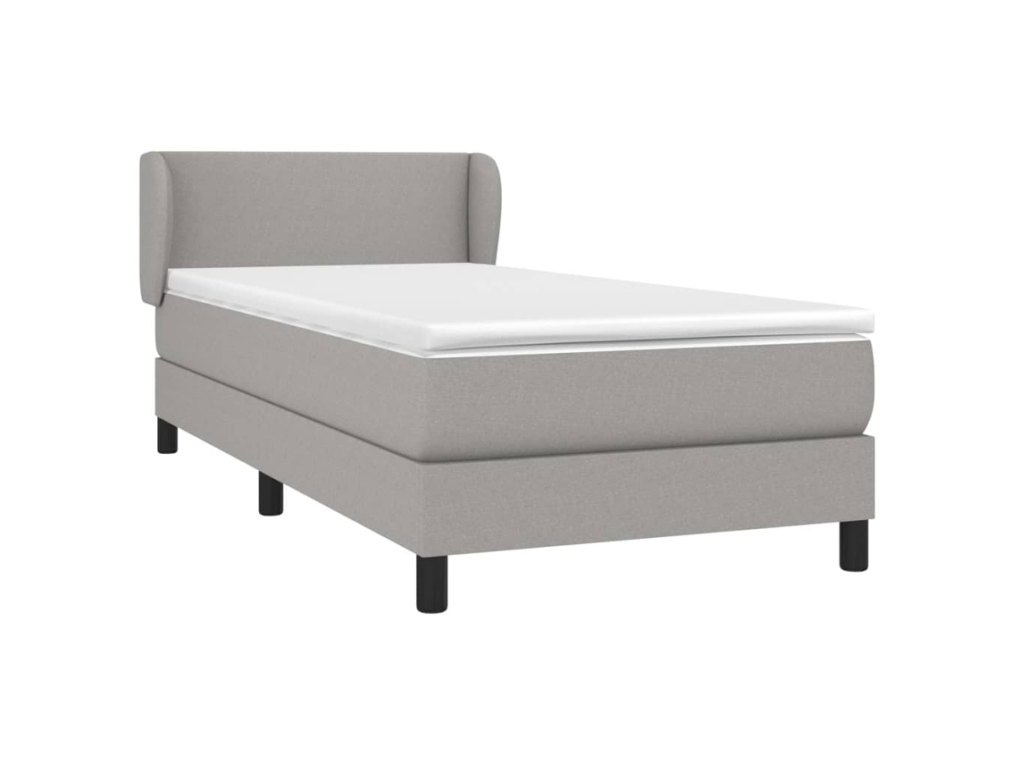 Cama con colchón de muelles y cabecero de tela gris (90x200 cm)