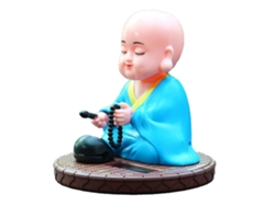 Pequeño Adorno Solar Monje Auto Knock Estatua Buda Juguete Panel Decoración Coche Hogar Azul