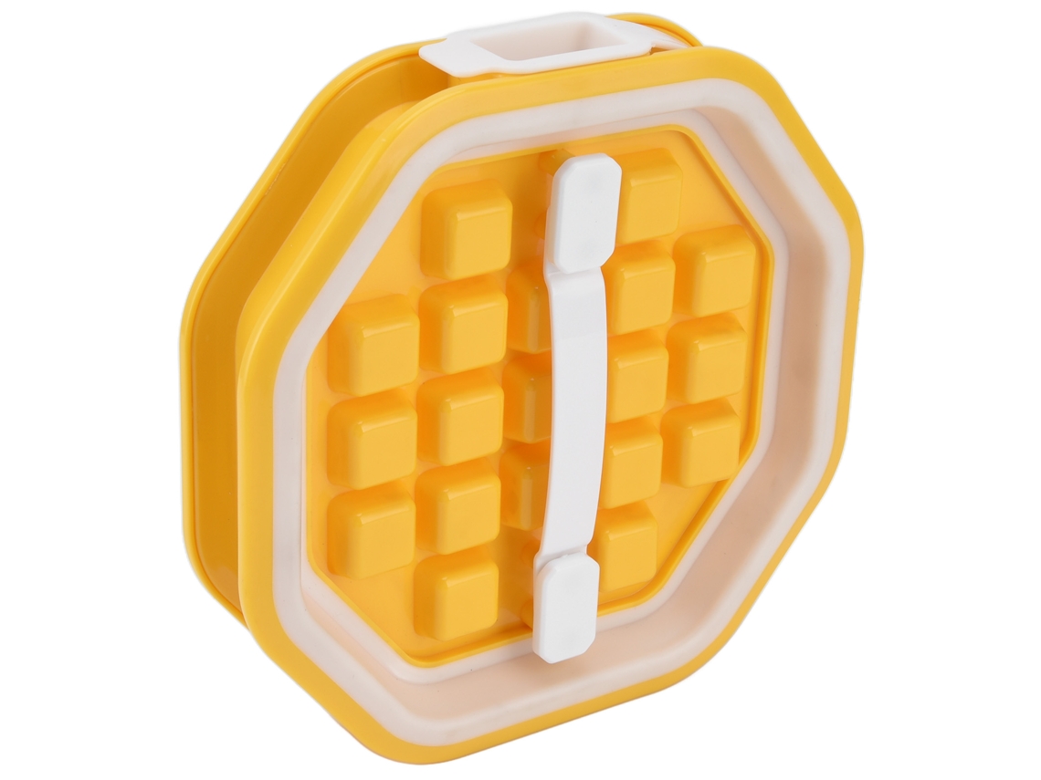 Bandeja Para Cubitos De Hielo 2 En 1 Con Tapa De Silicona Plegable, Tpr Pp, Para Picnics, Amarilla