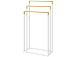 Toallero Rootz Kleankin de 3 piezas - Organizador de baño, diseño industrial, bambú y acero, 45 x 22,5 (86 cm), blanco + natural