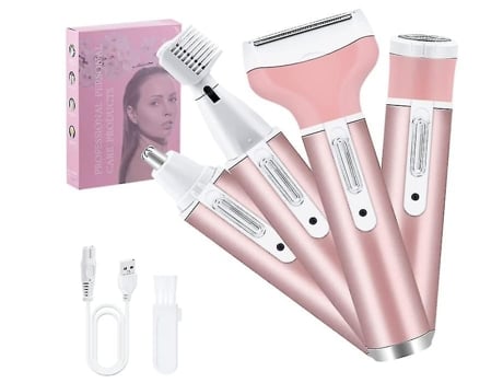 Afeitadora eléctrica inalámbrica Depiladora facial para mujer Depiladora USB recargable 4 en 1 Rosa AUJEZON