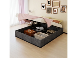 Cama Moderna De 160x200 Cm, Estilo Sencillo, Terciopelo Gris, Sistema De Elevación A Gas, Estructura Sin Cabecero Ni Colchón.