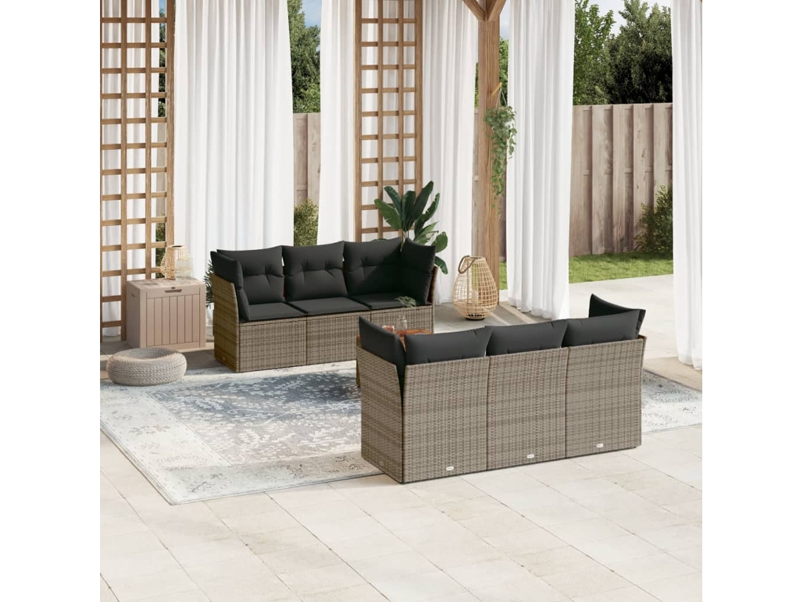 Conjunto de sofás de jardín de 7 piezas DKD Home Decor con cojines de mimbre gris