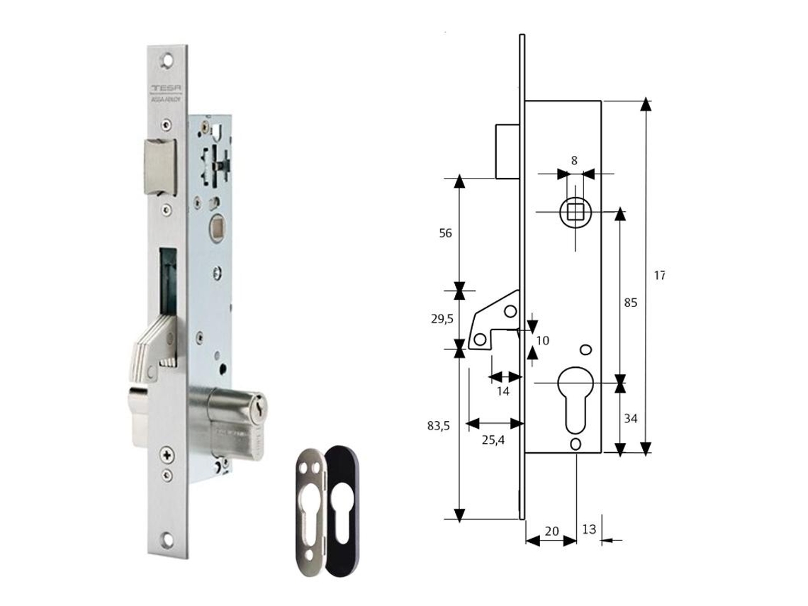 Cerradura TESA 2240/20/3NI Con Escudo de Seguridad E190 con Palanca Basculante Gancho Reforzado