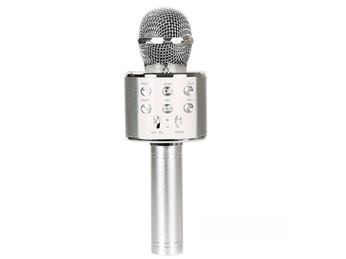 Micrófono de karaoke inalámbrico Bluetooth 5 en 1 con altavoces estéreo y 4 efectos de voz Mdug (plateado)