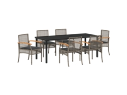 Conjunto de comedor de jardín Vidaxl de 7 plazas con cojines en ratán gris