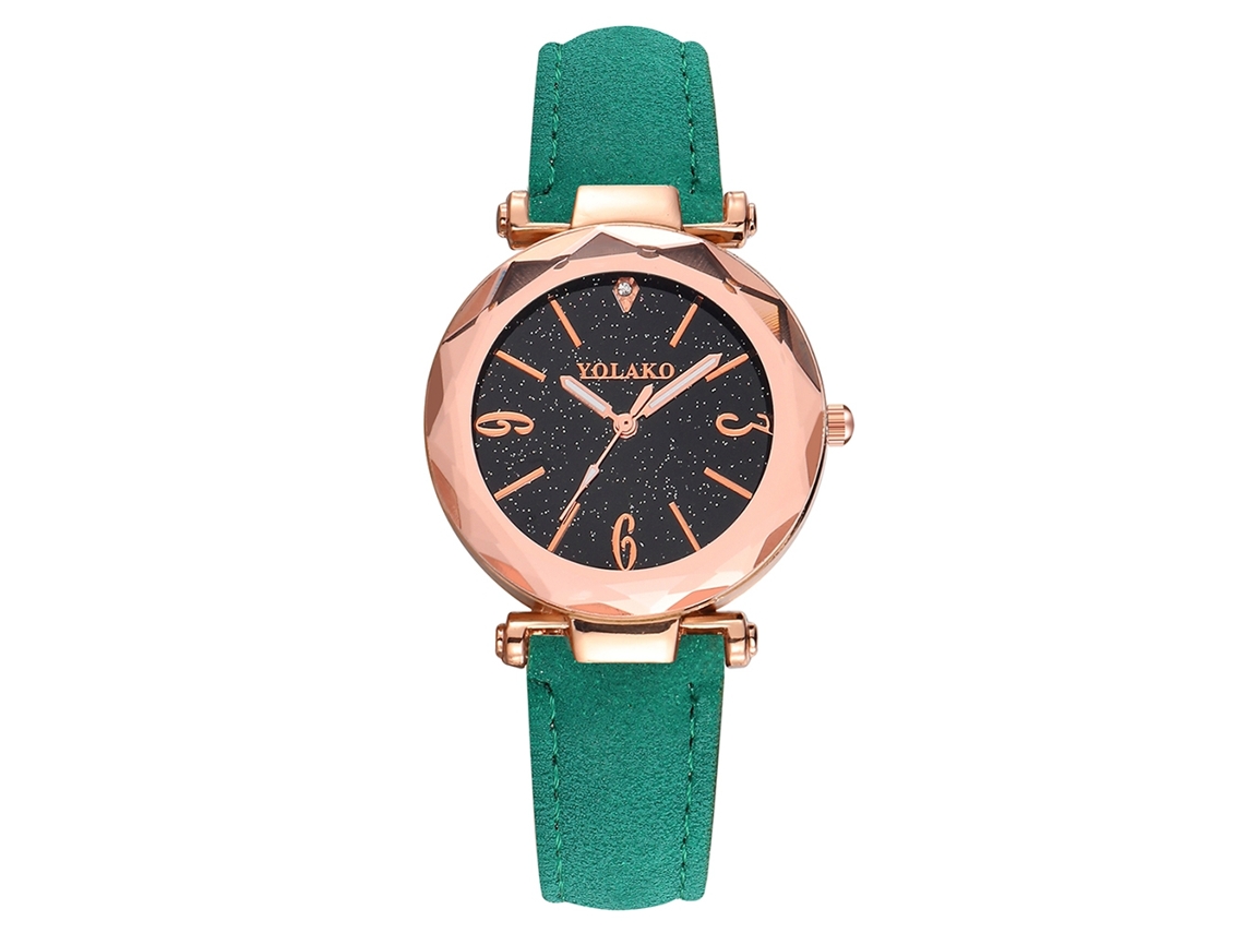 Reloj De Pulsera Casual De Cuarzo Para Mujer Yolako Con Bisel Redondo Y Correa De Piel Sintética (verde)