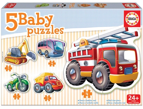 Puzzle EDUCA 5 Baby Puzzles Vehículos (Edad Mínima: 2 Años - 3-5 Piezas)
